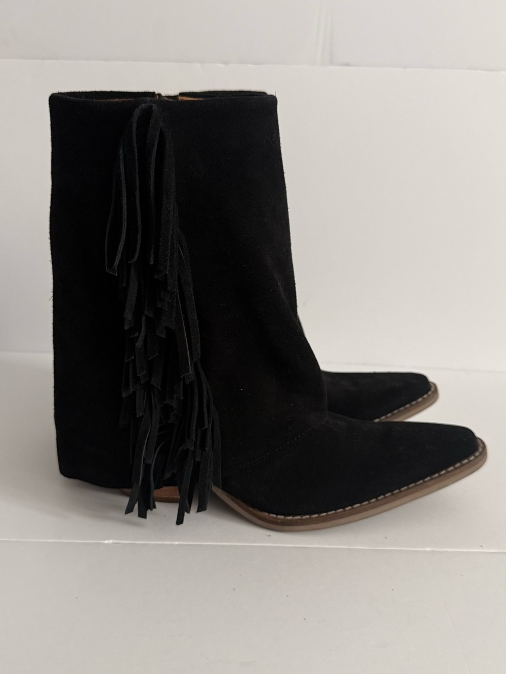 Dingo Black Suede Fringe Ankle Boots for Women size 7.5
